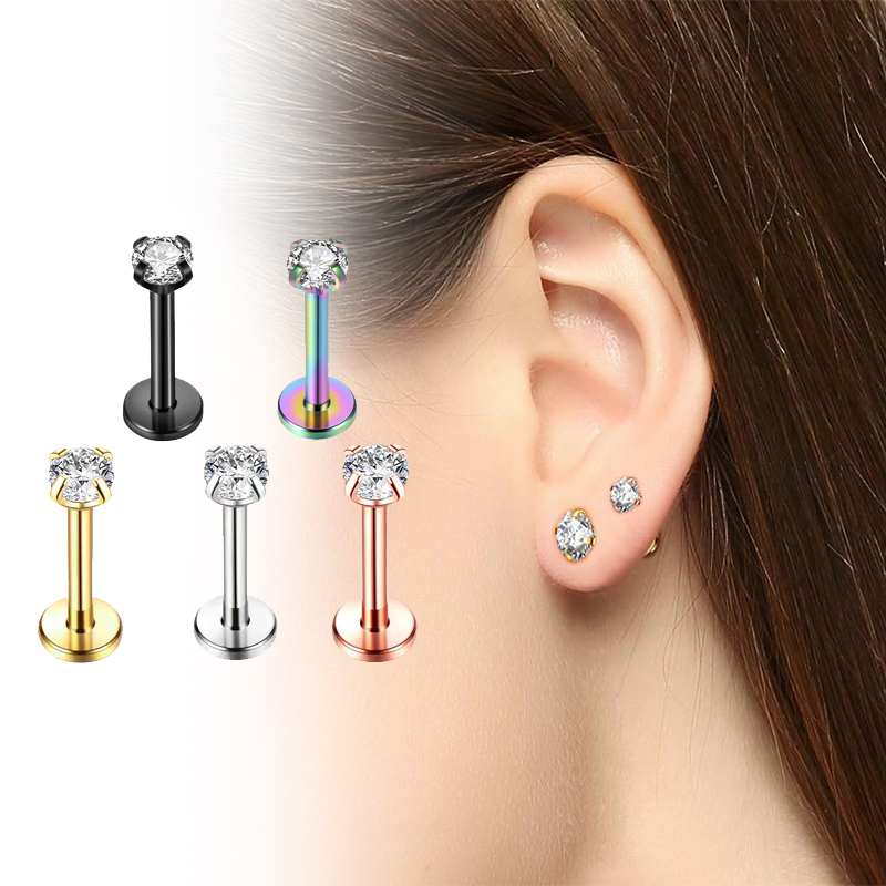 Body Jewelry Earrings - 16G Titanyum İçten Dişli Düz Sırtlı
