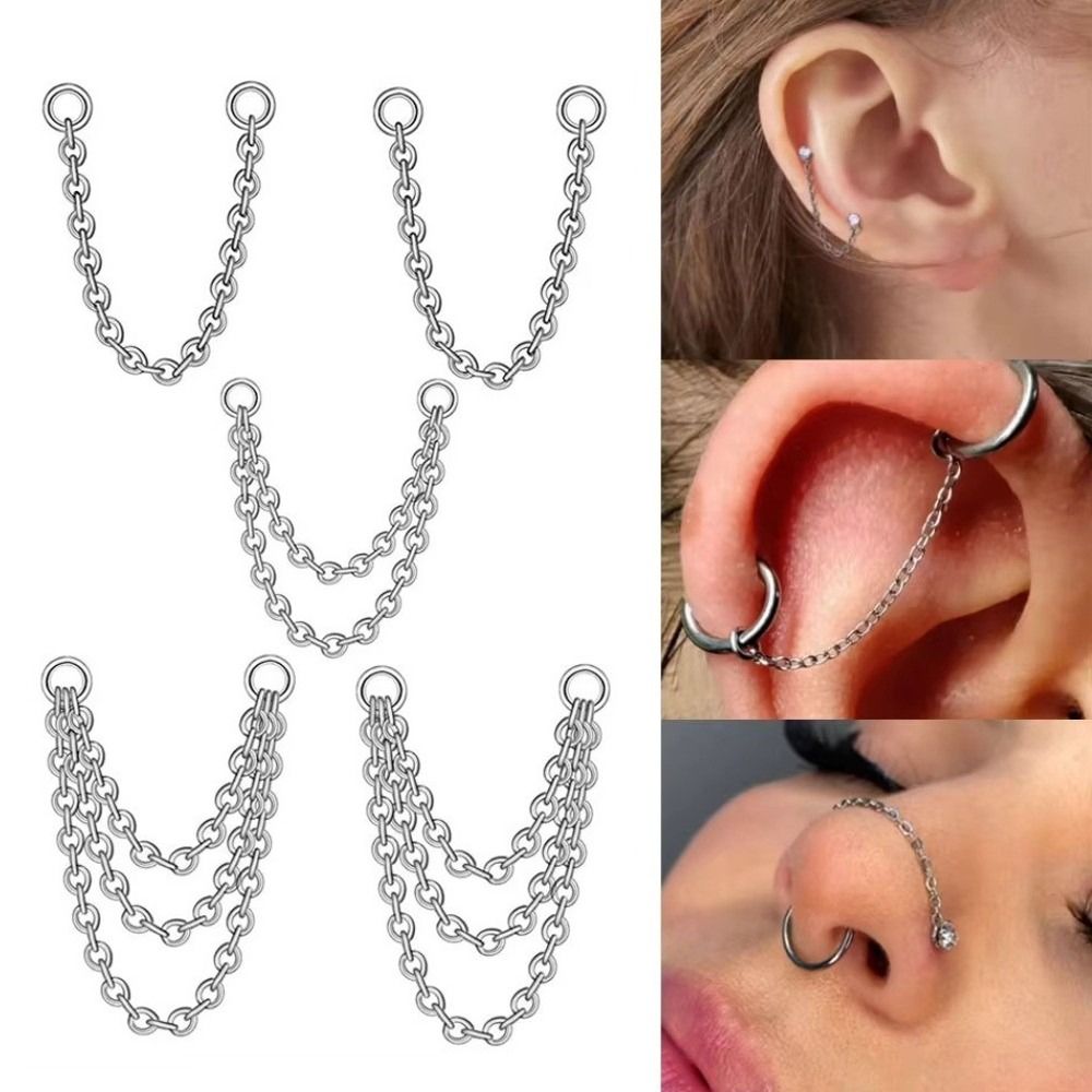 Body Jewelry Ear - Titanyum Burun Zinciri Üç Katmanlı Zincir