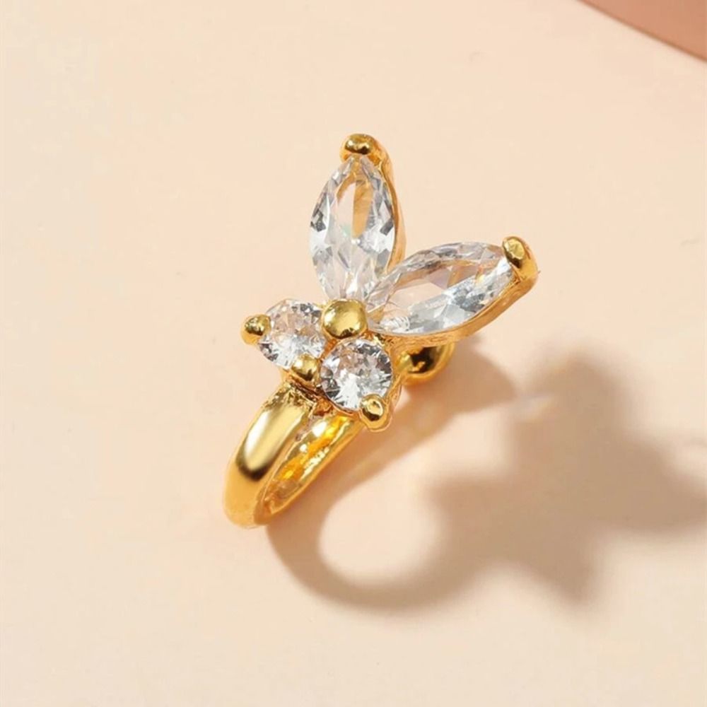 Body Jewelry And Earrings - Yapay Elmas Kelebek Burun Halkası Zirkon