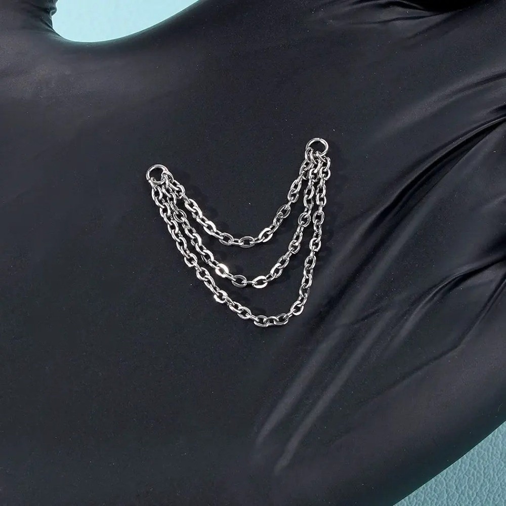 Body Jewelry Ear - Moda Titanyum Burun Zinciri Çift Zincir