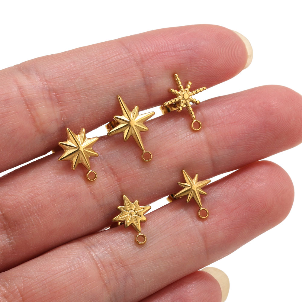 Body Jewelry Ear - 6 adet Paslanmaz Çelik Yıldız Küpe