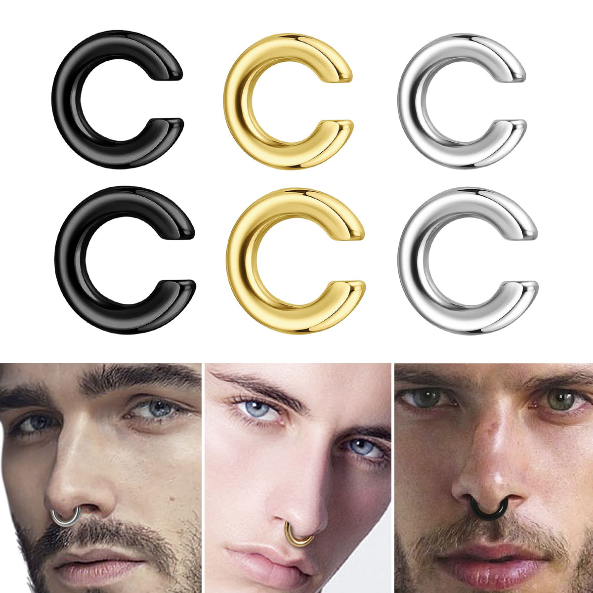 Body Jewelry And Earrings - 1 adet abartılı c-şekilli piercing olmayan