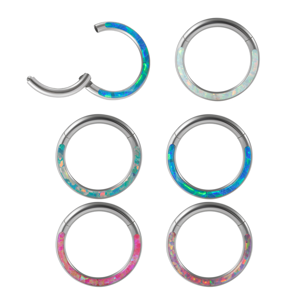 Body Jewelry Quality - 1 adet cerrahi çelik Opal menteşeli