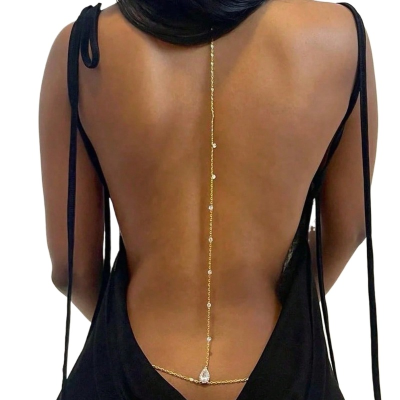 Body Jewelry Chest - Gelin Backless Rhinestone Su Damlası Vücut
